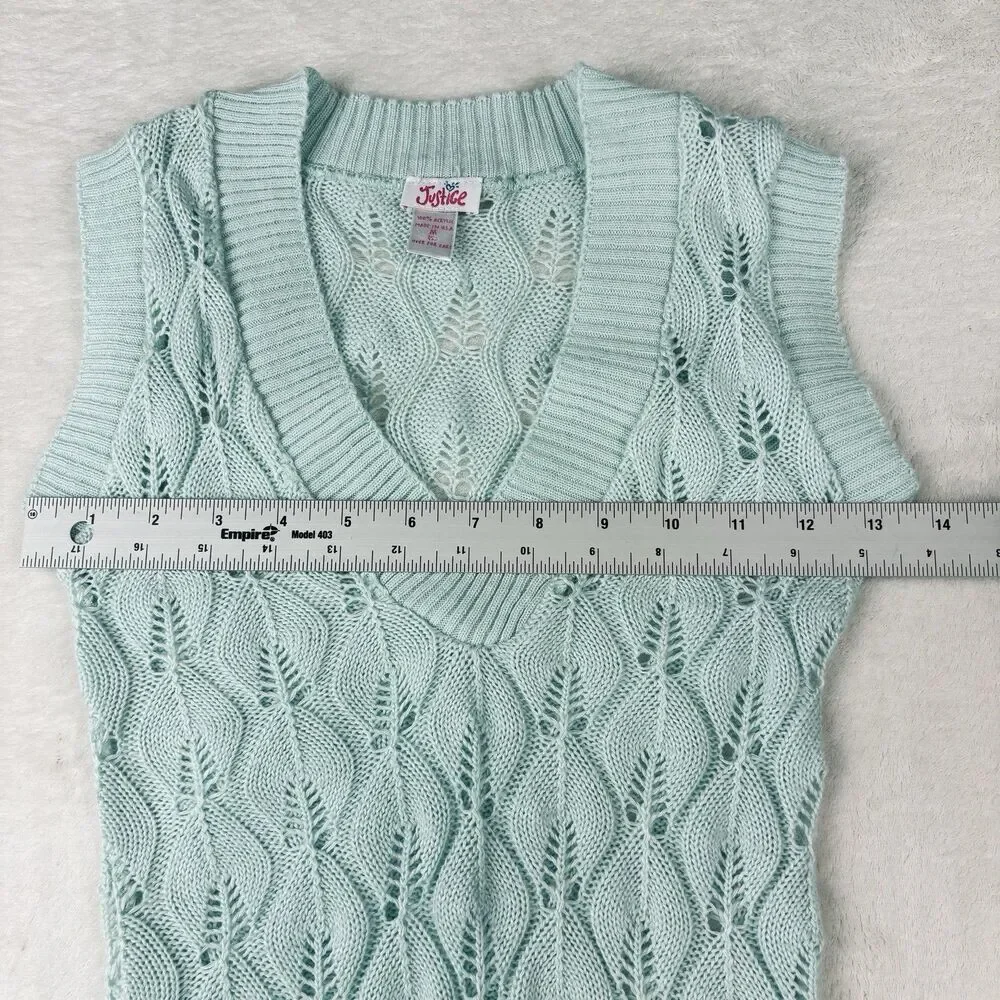 Vintage Y2K Justice Sweater Girls M Mint Green Open Knit Collegiate Preppy Fairy